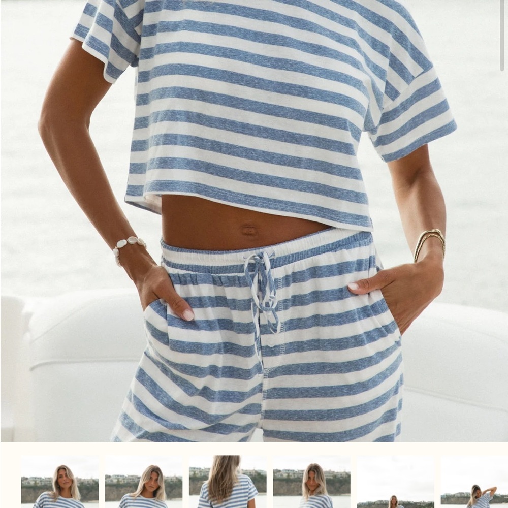 Women's Blue and White Striped Pajama Set